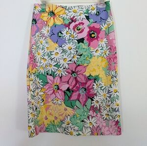 Vintage Floral Print Pencil Skirt Made In USA Cotton Beaded Detail